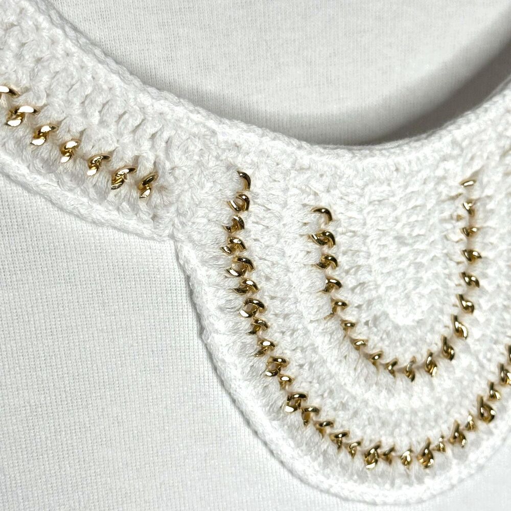 Rafaella Womens Knit Top Large Petite White Rope Gold Scoop Neck Nautical Basics - Picture 7 of 9